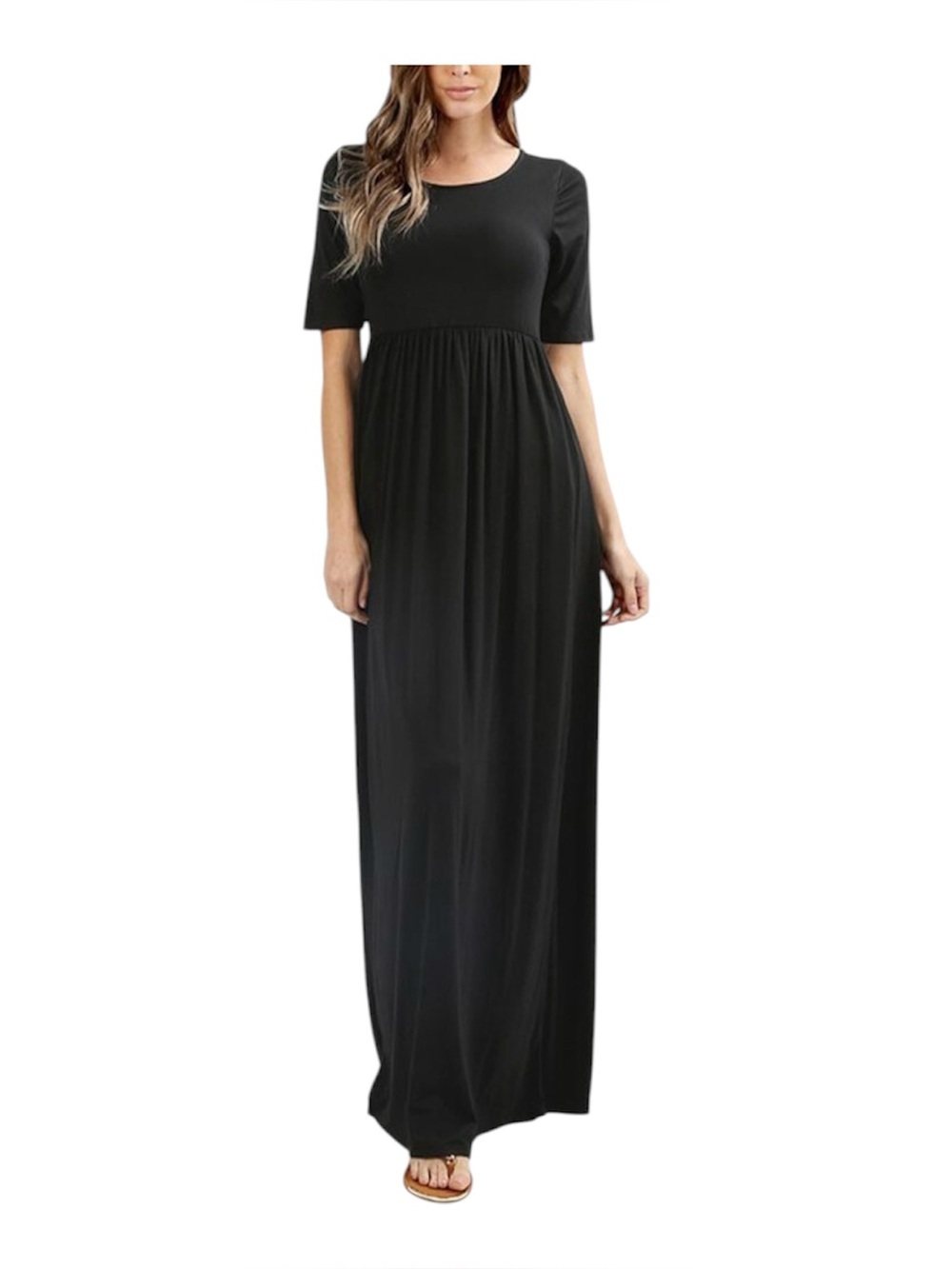 ZENANA OUTFITTERS L Women’s Black Short-Sleeve Maxi Dress